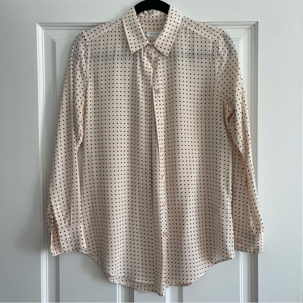 Equipment Essential Silk Shirt Blouse w/ Polka Dot in Pink and Black